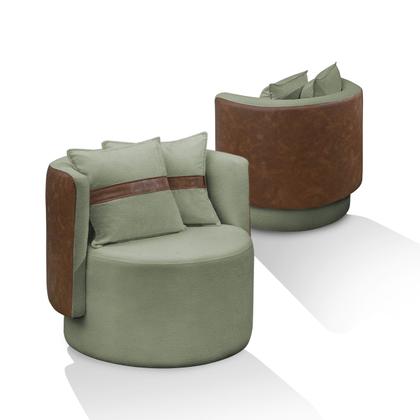 Imagem de Poltrona Orgânica Base Giratória Maya material sintético Nozes e Boucle Verde Redonda Decorativa