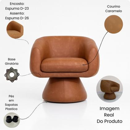 Imagem de Poltrona Orgânica Giratoria Redonda Sala Venus Confortável Elegante Sapatas Plásticas material sintético Caramelo
