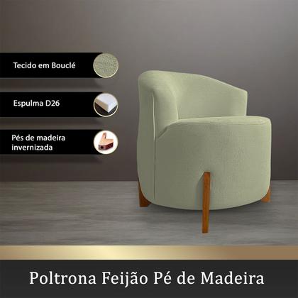 Imagem de Poltrona Orgânica Pé de Madeira para Sala Confortável e Reforçada Bouclé