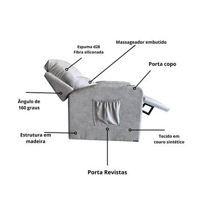 Poltrona Papai Com Porta Copo Reclinável Massageador material sintético - Estofados Rezende Imagem de Poltrona Papai Com Porta Copo Reclinável Massageador material sintético