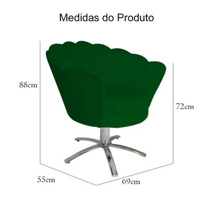Imagem de Poltrona Para Sala de Estar Com Base Giratória de Metal Pétala Veludo Verde - LM DECOR