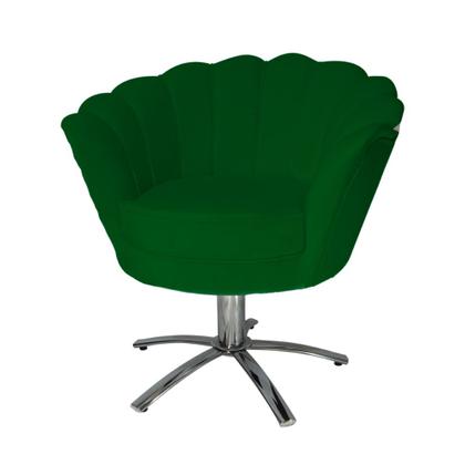 Imagem de Poltrona Para Sala de Estar Com Base Giratória de Metal Pétala Veludo Verde - LM DECOR
