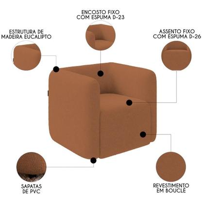 Imagem de Poltrona Para Sala De Estar Decorativa Kit Com 2 Maggie K04 Bouclê Terracota Mpozenato
