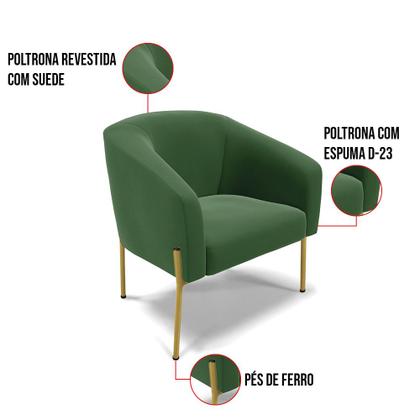 Imagem de Poltrona Pé de Ferro Dourado Kit 2 Stella Suede Verde D03 - D'Rossi