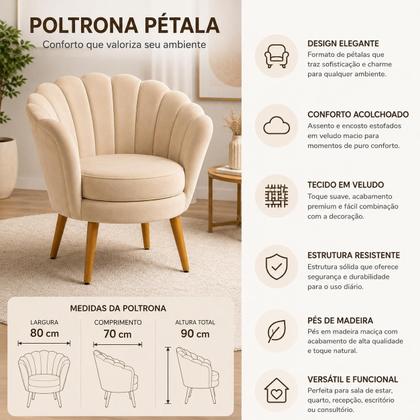 Imagem de Poltrona Pétala Veludo Cinza Decorativa Sala Estar Recepção