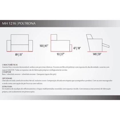 Imagem de Poltrona Reclinável c/Massagem p/ Sala MH 1216 Two Way Suede Bege - Herval