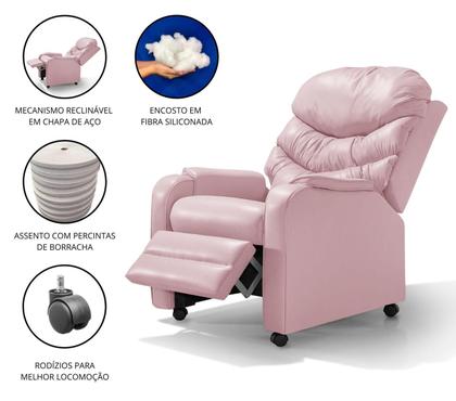 Imagem de Poltrona Reclinável Papai Luxo D28 Estética Com Rodízio - Corano Rosa