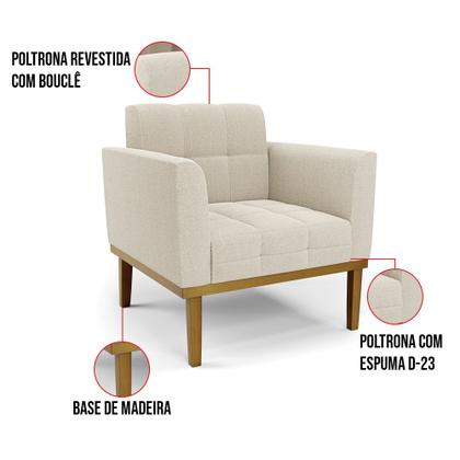 Imagem de Poltrona Sala Base Madeira Fixa Castanho Elisa Bouclê D03 - DRossi