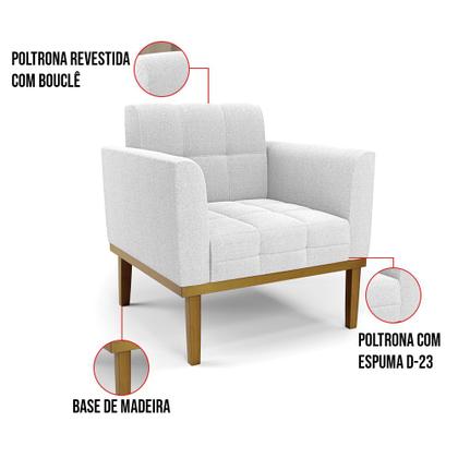 Imagem de Poltrona Sala Base Madeira Fixa Castanho Elisa Bouclê D03 - DRossi
