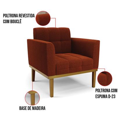 Imagem de Poltrona Sala Base Madeira Fixa Castanho Elisa Bouclê D03 - DRossi