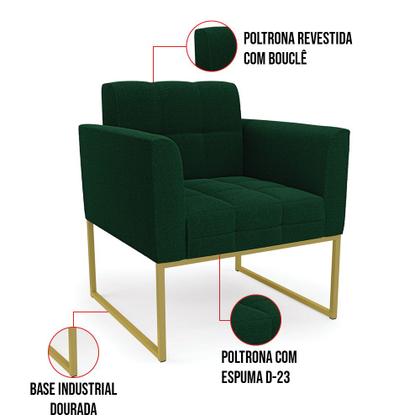 Imagem de Poltrona Sala de Estar Industrial Dourado Elisa Bouclê Verde D03 - D'Rossi