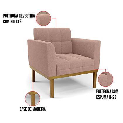 Imagem de Poltrona Sala Decorativa Elisa Base de Madeira Castanho Bouclê D03 - D'Rossi