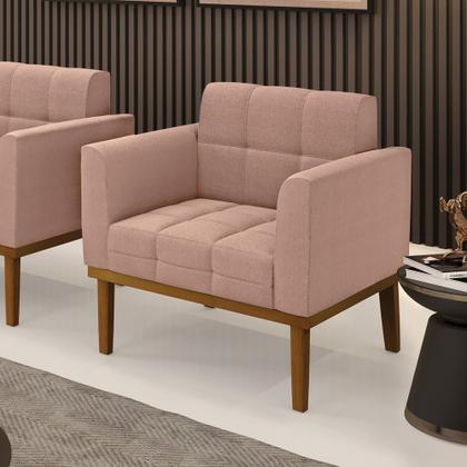 Imagem de Poltrona Sala Decorativa Elisa Base de Madeira Castanho Bouclê D03 - D'Rossi