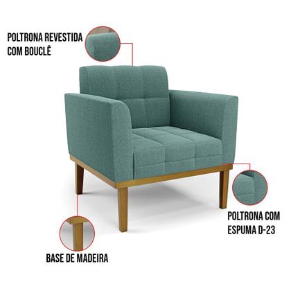 Imagem de Poltrona Sala Decorativa Elisa Base de Madeira Castanho Bouclê D03 - D'Rossi