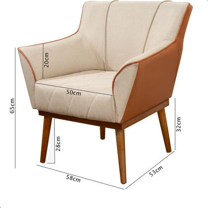 Imagem de Poltrona Sala Liz Linho Bege e material sintético Caramelo Base Madeira Castanho