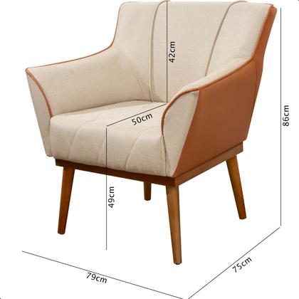 Imagem de Poltrona Sala Liz Linho Bege e material sintético Caramelo Base Madeira Castanho