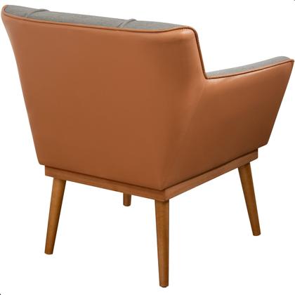 Imagem de Poltrona Sala Liz Linho Cinza e material sintético Caramelo Base Madeira Castanho