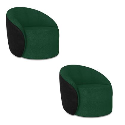 Imagem de Poltrona Sala Orgânica Kit 2 Lua Fixa Sintético PU Preto/Bouclê D03 - D'Rossi