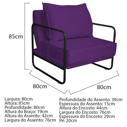 Imagem de Poltrona Sevilha Base de Ferro Preta Suede Roxo