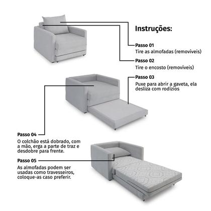Imagem de Poltrona Sofá Cama Solteiro 85cm Trento Estofama
