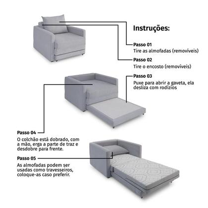 Imagem de Poltrona Sofá Cama Solteiro 85cm Trento Estofama