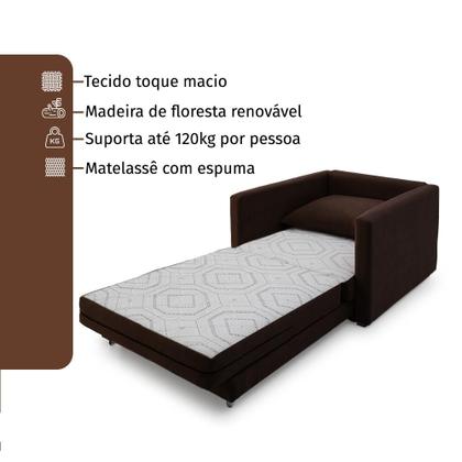 Imagem de Poltrona Sofá Cama Solteiro 85cm Trento Estofama