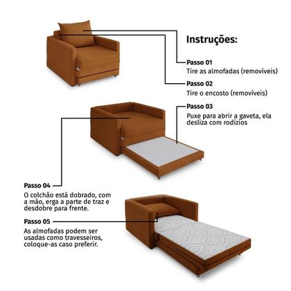 Imagem de Poltrona Sofá Cama Solteiro 85cm Trento Estofama