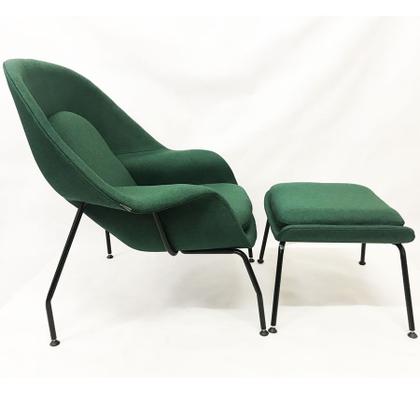 Imagem de Poltrona Womb Chair com puff linho verde base preta - Poltronas do Sul