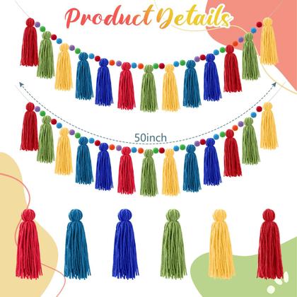Imagem de Pom Pom Pom Pom Tassel Garland Syhood Rainbow Decoração de sala de aula de 127 cm