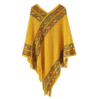 Imagem de Poncho Feminino Listrado Com Franjas, Xale De Algodão Tricotado, Lenço Étnico Para Viagens Quentes