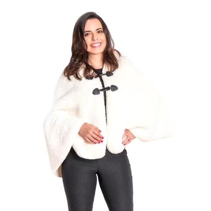 Imagem de Poncho Feminino Sherpa Liso Branco Cru Tecido Pelúcia Macio Jolitex