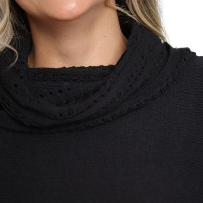 Imagem de Poncho Feminino Tricô Lã Gola Alta Confortavél Tendência Frio