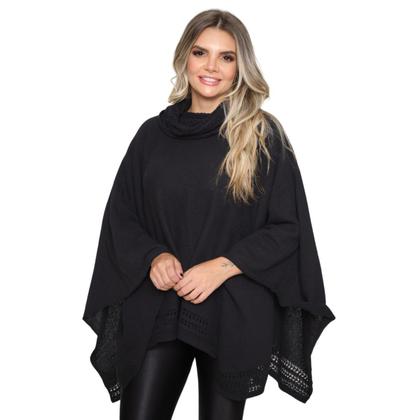 Imagem de Poncho Feminino Tricô Lã Gola Alta Confortavél Tendência Frio