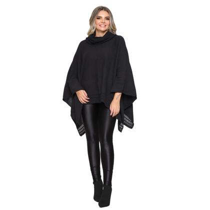Imagem de Poncho Feminino Tricô Lã Gola Alta Confortavél Tendência Frio