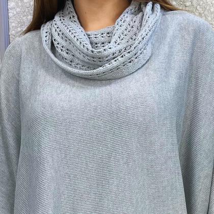Imagem de Poncho Feminino Tricot Mousse Liso Gola Alta Casaco Inverno
