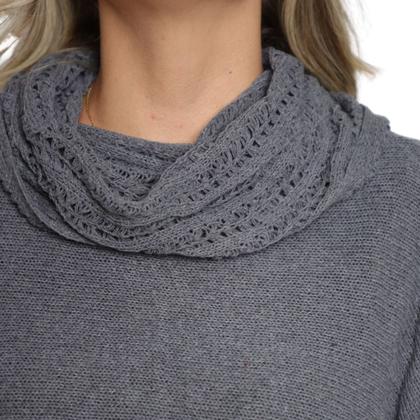 Imagem de Poncho Feminino Tricot Mousse Liso Gola Alta Casaco Lã Inverno