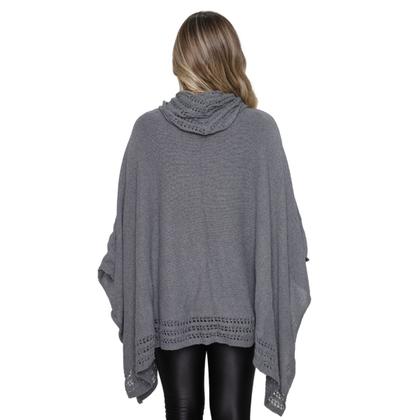 Imagem de Poncho Feminino Tricot Mousse Liso Gola Alta Casaco Lã Inverno