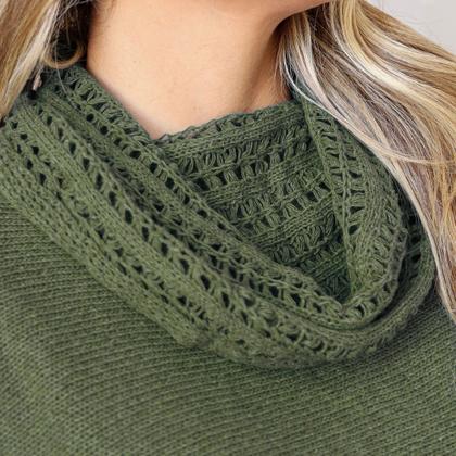 Imagem de Poncho Feminino Tricot Mousse Liso Gola Alta Casaco Lã Inverno