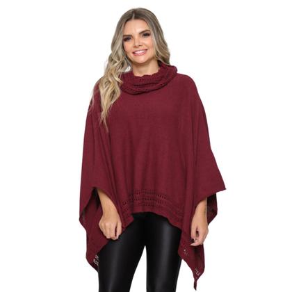 Imagem de Poncho Feminino Tricot Mousse Liso Gola Alta Casaco Lã Inverno