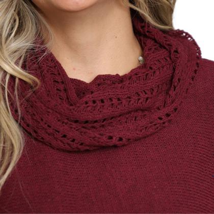 Imagem de Poncho Feminino Tricot Mousse Liso Gola Alta Casaco Lã Inverno