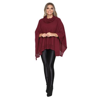 Imagem de Poncho Feminino Tricot Mousse Liso Gola Alta Casaco Lã Inverno