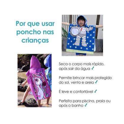 Imagem de Poncho Infantil Toalha Capuz Roupao Unicornio Astronauta