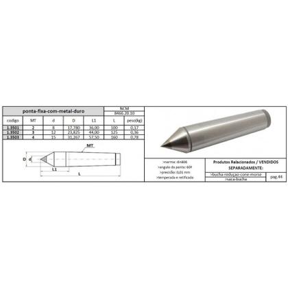 Imagem de Ponta Fixa Cone Morse 2x8 Com Metal Duro - JG TOOLS