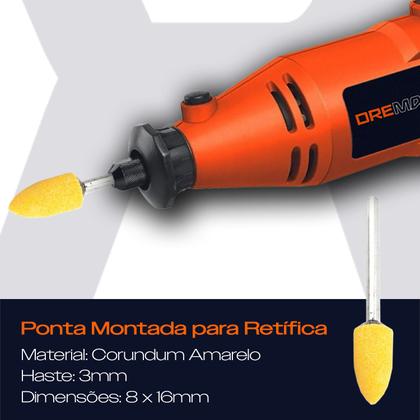 Imagem de Ponta Montada 8mm Cônica Amarela Haste 3mm Micro Retifica