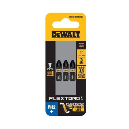 Imagem de Ponta Phillips 2 FlexTorq 1" 3 Peças DWAF1PH2IR3 DeWalt Unica