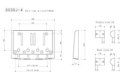Imagem de Ponte Gotoh P/ Baixo 4 Cordas 18mm 303SJ-4 Dourada