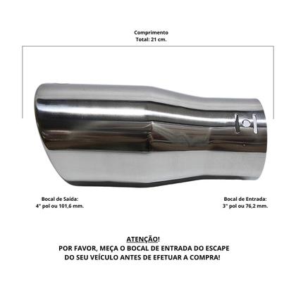 Imagem de Ponteira 4 Polegadas Aço Inox Encaixe 3 polegadas Adaptação