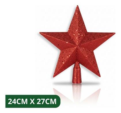 Imagem de Ponteira Árvore Natal Glitter Estrela Decoração Enfeite 24cm Vermelho Estrela Glitter