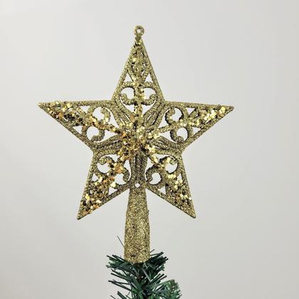 Imagem de Ponteira De Árvore De Natal Estrela Dourada Flor 18X15X3Cm