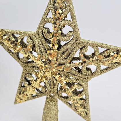 Imagem de Ponteira De Árvore De Natal Estrela Dourada Flor 18X15X3Cm